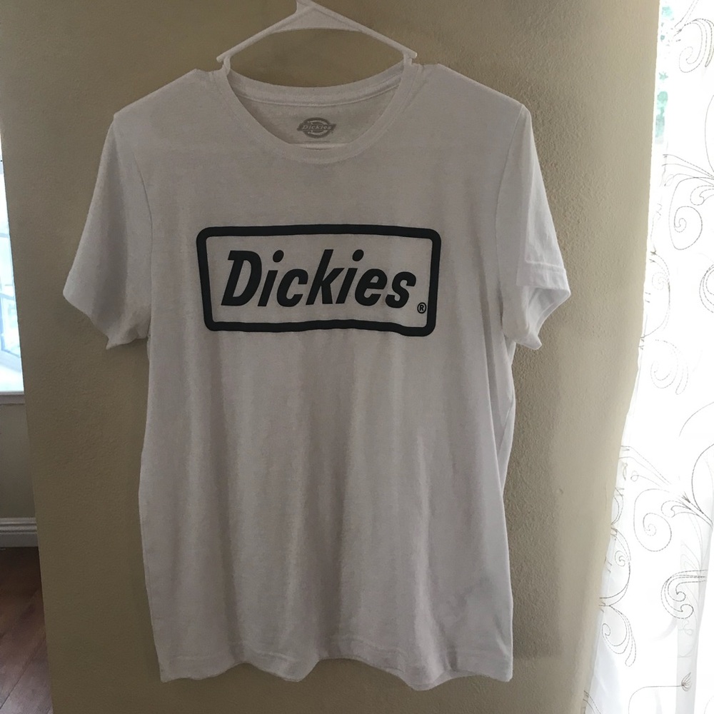 white t shirt with dickies on front